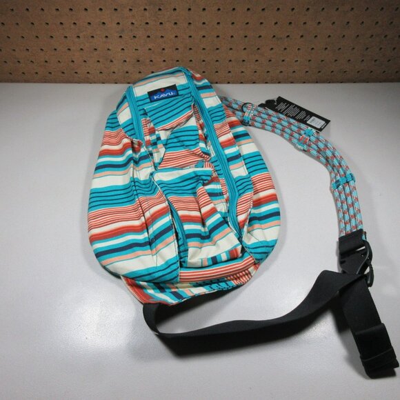KAVU colorful offwhite striped canvas Banded Rope sling bag 11 x 17  NWT main image 9